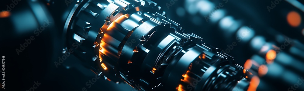 Poster A detailed close-up of a futuristic mechanical component with glowing elements, showcasing intricate designs and advanced technology.