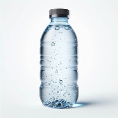 Fototapeta premium Clear plastic bottle of mineral water with blue cap isolated on a white background