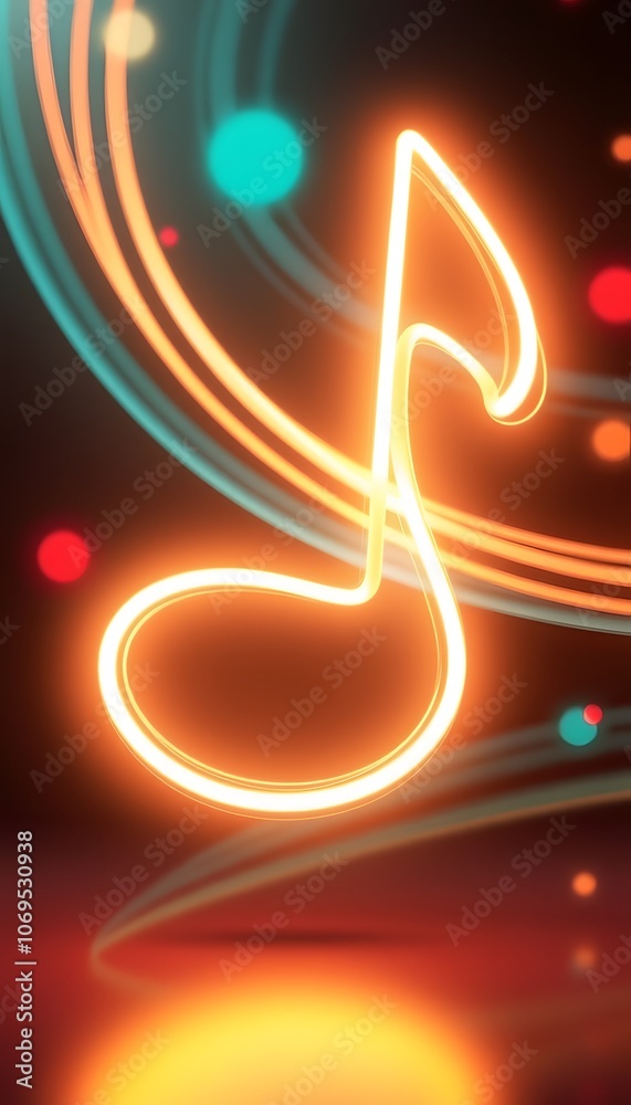 Poster vibrant 3d music note neon light animation background ideal for use in creative projects, music even