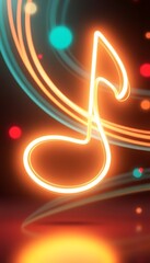 Vibrant 3D Music Note Neon Light Animation Background Ideal for Use in Creative Projects, Music Events, and Online Media