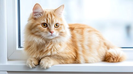 Playful ginger cat relaxing by the window enjoying a sunny day indoors with its captivating gaze