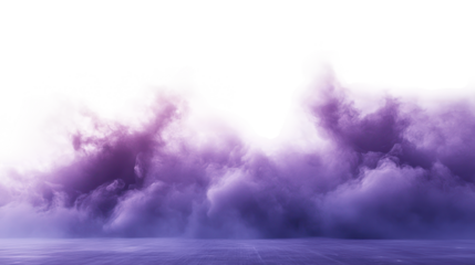 Smoky purple clouds creating mystical atmosphere, with mist creeping across floor on transparent background