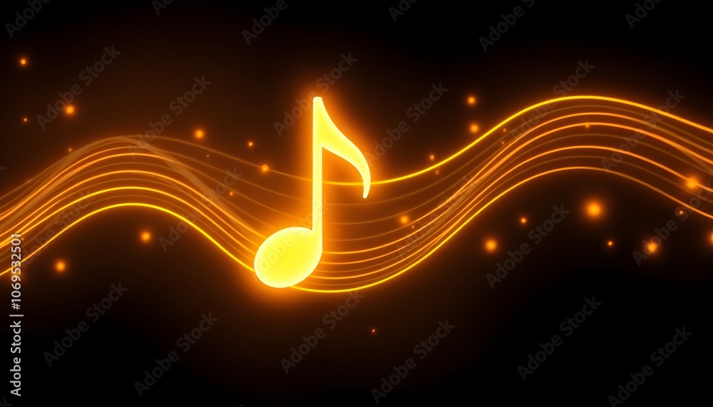 Poster High-Definition 3D Music Note Neon Light Animation Background for Creative Projects and Visual Effects
