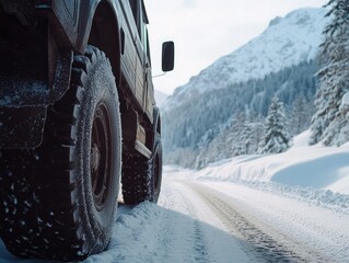 Off-Road Vehicle on Snowy Road