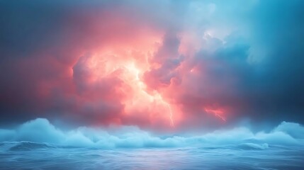 Obraz premium Nature unleashes power a stunning display of lightning and stormy waves at dusk