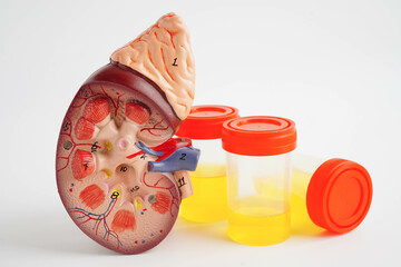 Urinalysis, Kidney and urine cup for check health examination in laboratory.