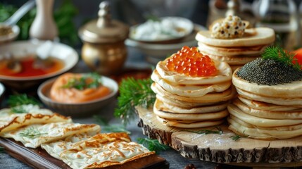 A menu featuring Russian delicacies such as blinis and caviar perfect for pairing with the assortment of teas.