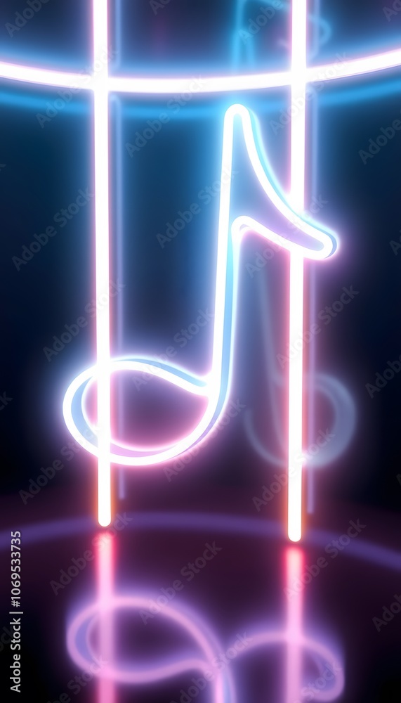 Poster Dynamic 3D Music Note Neon Light Animation Background Perfect for Creative Projects and Multimedia Presentations
