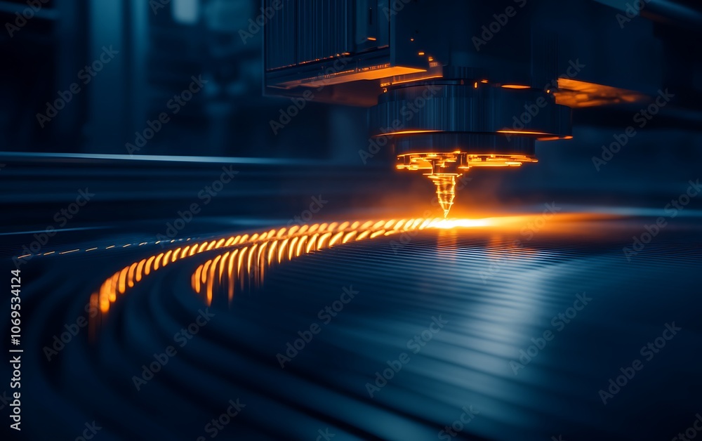 Fototapete a close-up view of a laser cutting machine in action, displaying precision engineering and vibrant o