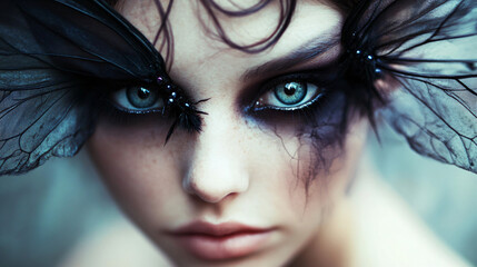 Fototapeta premium Creating a creepy fairy look with dark wings.
