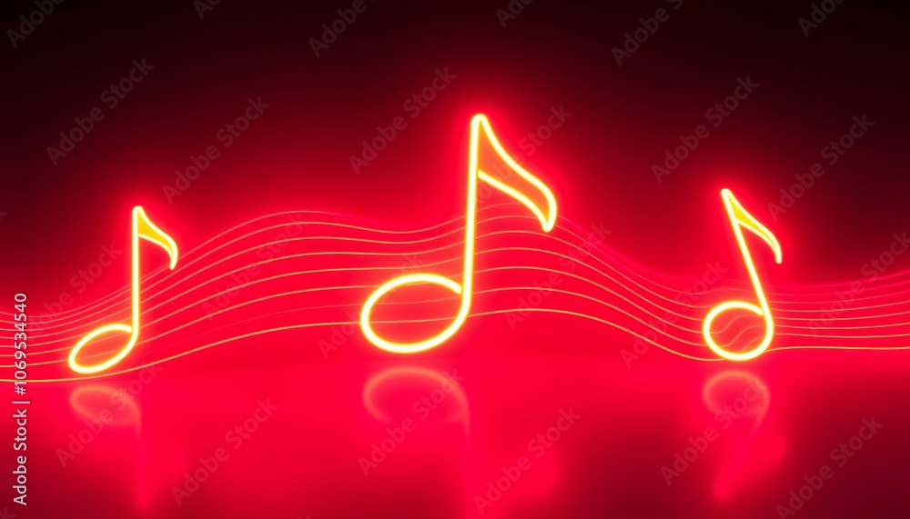 Poster vibrant and dynamic 3d music note neon light animation background for creative video projects and hd