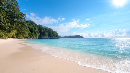 Explore the serene beauty of tropical beaches with crystal clear waters and lush greenery