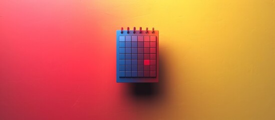 A small blue calendar with a red square marking a single day, against a red and yellow background.