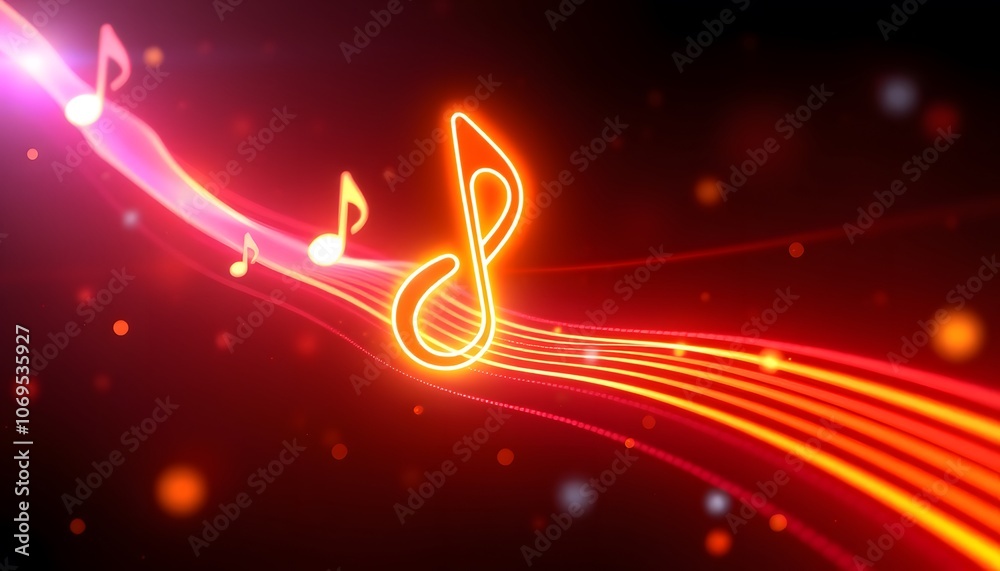 Poster stunning 3d music note neon light animation background for creative projects and media use