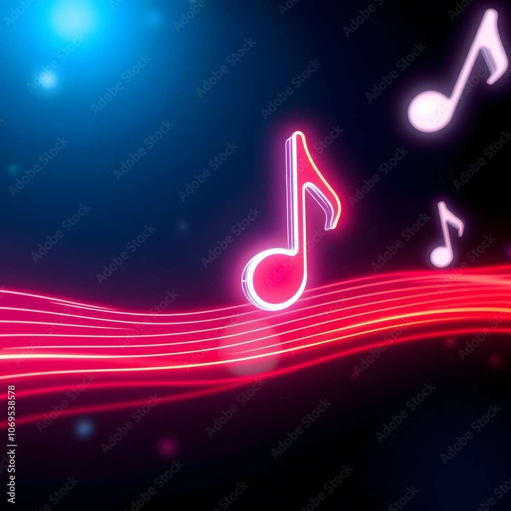 Poster stunning 3d neon music note animation background perfect for creative projects and artistic displays