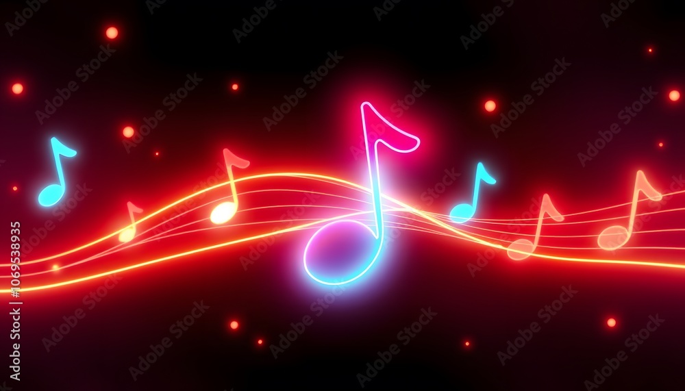 Aufkleber stunning 3d animation of neon music notes in a vibrant background perfect for creative projects and 