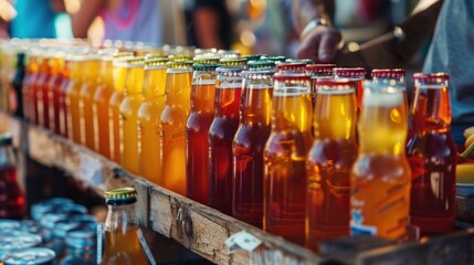 A vendor sells nonalcoholic beer offering a variety of flavors including fruity and traditional options to cater to all tastes.
