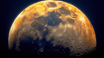 Fototapeta premium A detailed view of the moon's surface illuminated during the night sky