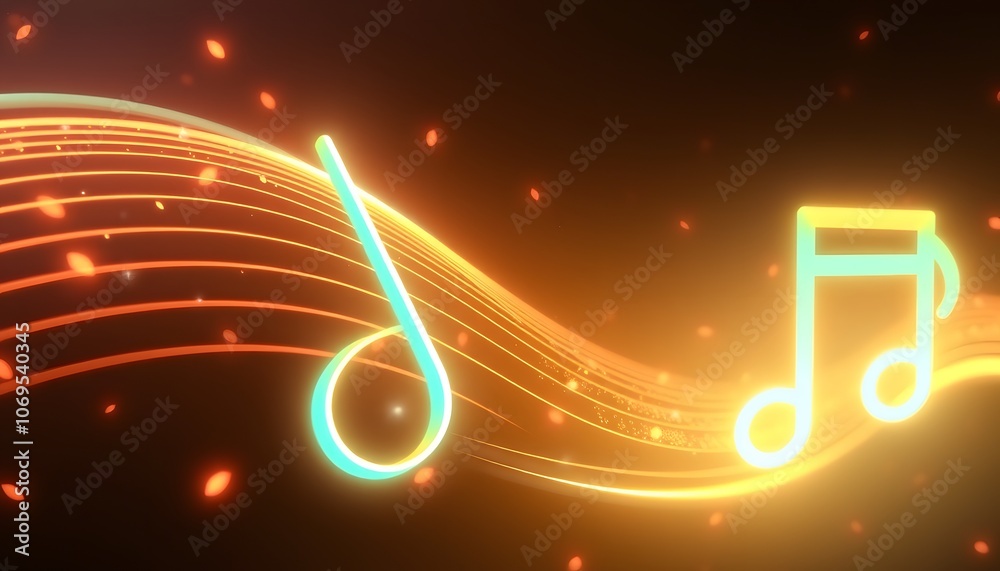 Poster stunning 3d neon music note animation wallpaper for high-definition background effects and visual en
