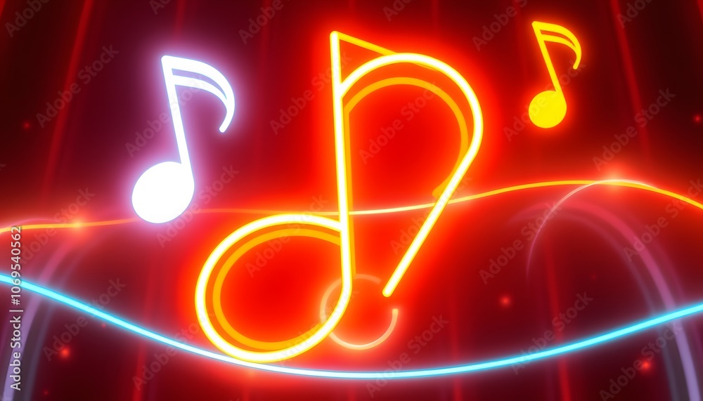 Poster vibrant and artistic 3d music note neon light animation to enhance your video backgrounds and creati