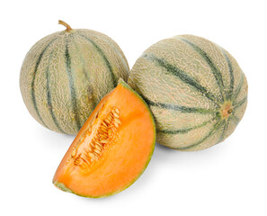 Tasty ripe Cantaloupe melons isolated on white