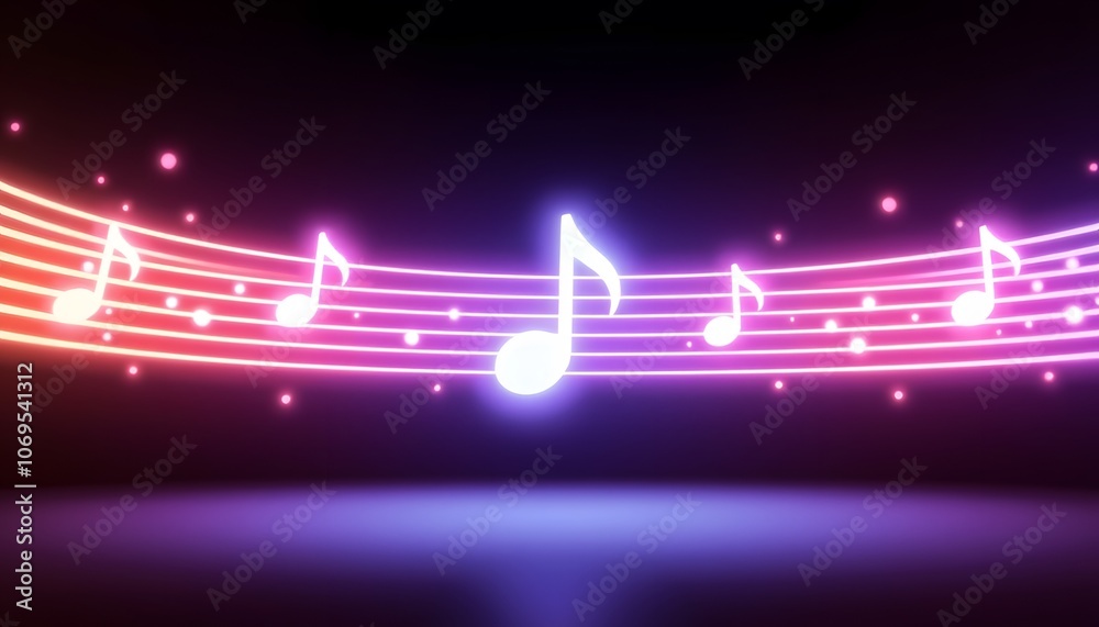 Poster captivating 3d music note neon light animation background perfect for multimedia projects