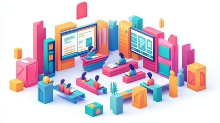 Obraz premium Futuristic Virtual Classroom with Engaged Students