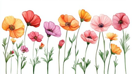 Fototapeta premium Vibrant Floral Illustration of Colorful Flowers