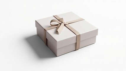 Obraz premium White Gift Box Mockup with Elegant Ribbon on Clean Background, Professional Product Photography