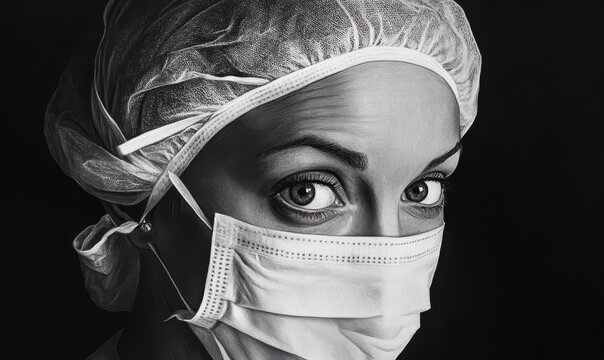 A female surgeon's intense gaze highlights her focus and expertise