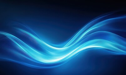 A glowing blue light wave pattern illuminates a dark studio space in a captivating design for modern art enthusiasts