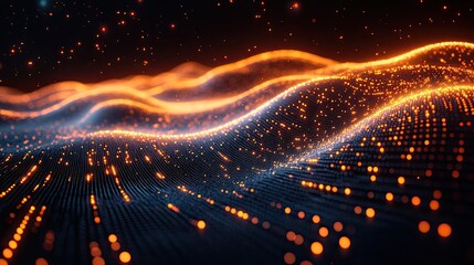 A futuristic digital network technology theme is illustrated with an abstract grid perspective.