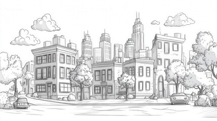 Obraz premium Retro Cartoon Style Cityscape Illustration