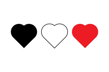 Three hearts. Black white red shapes. Love symbol vector. Valentine collection.