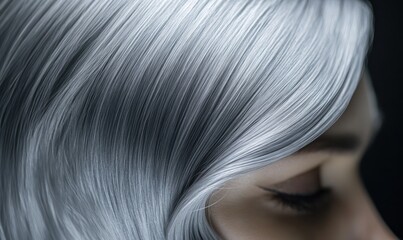 Naklejka premium Close-up of hair transformation, gray hair being dyed into a rich, vibrant color with professional technique and glossy finish
