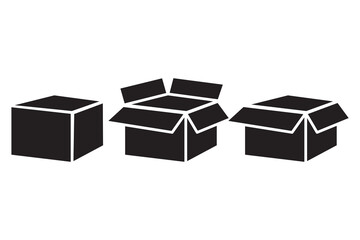 Box icon. Open and closed boxes. Packaging symbol set. Vector illustration.
