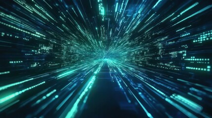 Obraz premium A digital tunnel of light and data streams, representing speed and technological advancement.