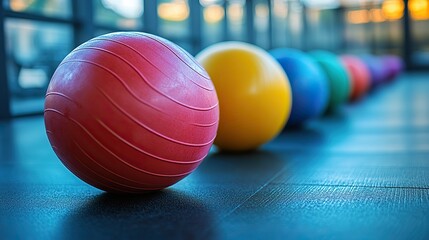 A gym is filled with different sports equipment, including fitness balls and weights, catering to a variety of workout routines.