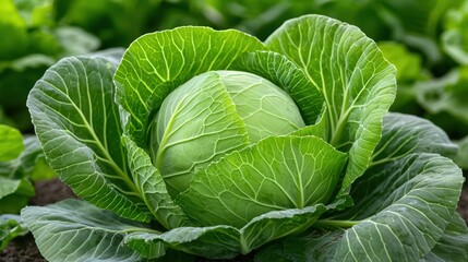 Obraz premium Lush green cabbage in vibrant garden setting