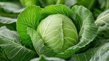 Obraz premium Vibrant green cabbage in lush garden setting