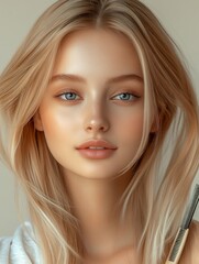 Naklejka premium Appointment with a cosmetologist photo for advertising in a magazine, high quality light colors 
