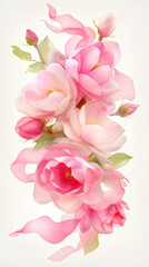Fototapeta premium Elegant arrangement of pink blossoms with soft petals and green leaves