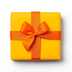 Bright yellow gift box with orange ribbon, perfect for celebrations and holidays. This minimalistic design adds cheerful touch to any occasion