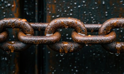 Fototapeta premium Chains connect on damp grimy metal
