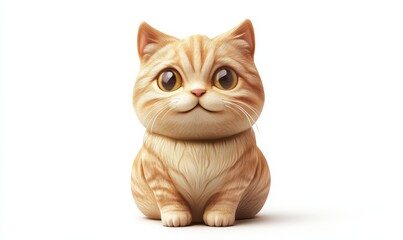 Fototapeta premium Charming vector-style cat figurine illustrated from a detailed front view, set against a white background for versatile illustration use.