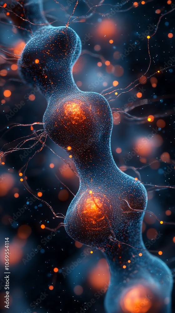 Poster A close-up view of a neuron with glowing axon and dendrites, with a dark background.