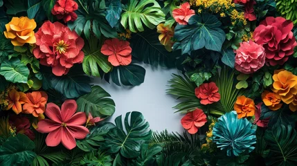 Fototapeten Vibrant Tropical Garden with Colorful Flowers © Coffee Cafe Lover