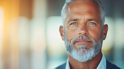 Fototapeta premium A portrait of a man with graying hair and beard, looking directly at the camera.
