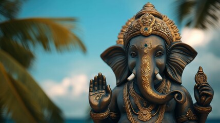 Fototapeta premium A statue of Ganesha with a gold nose and a gold ear