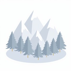 Obraz premium Minimalist mountain landscape with trees, soft shadows, and a tranquil vibe in blue tones. Generative, AI,